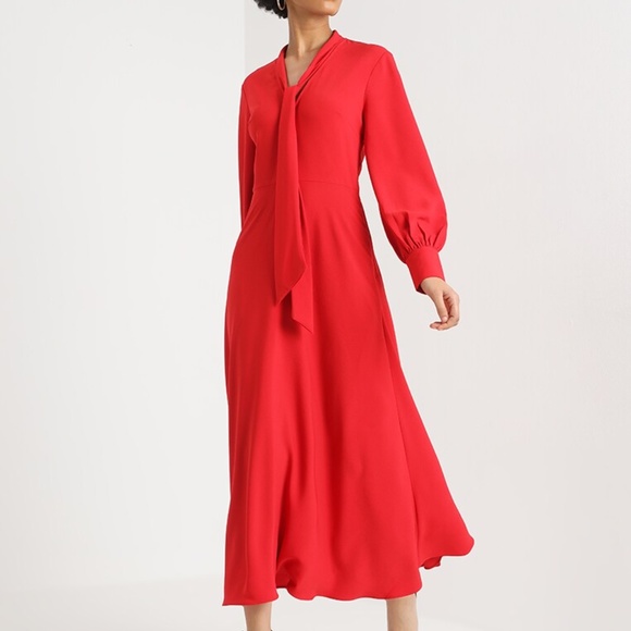 - Warehouse Pussybow neck tie Maxi Dress Red Asos - Picture 7 of 9